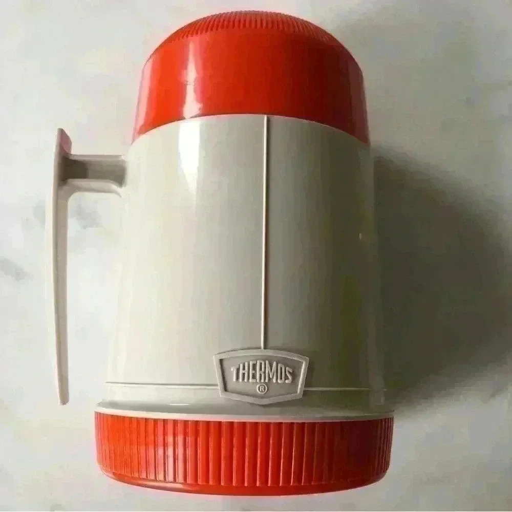 Vintage orange 60s wide mouth glass insert vaccuum seal Thermos